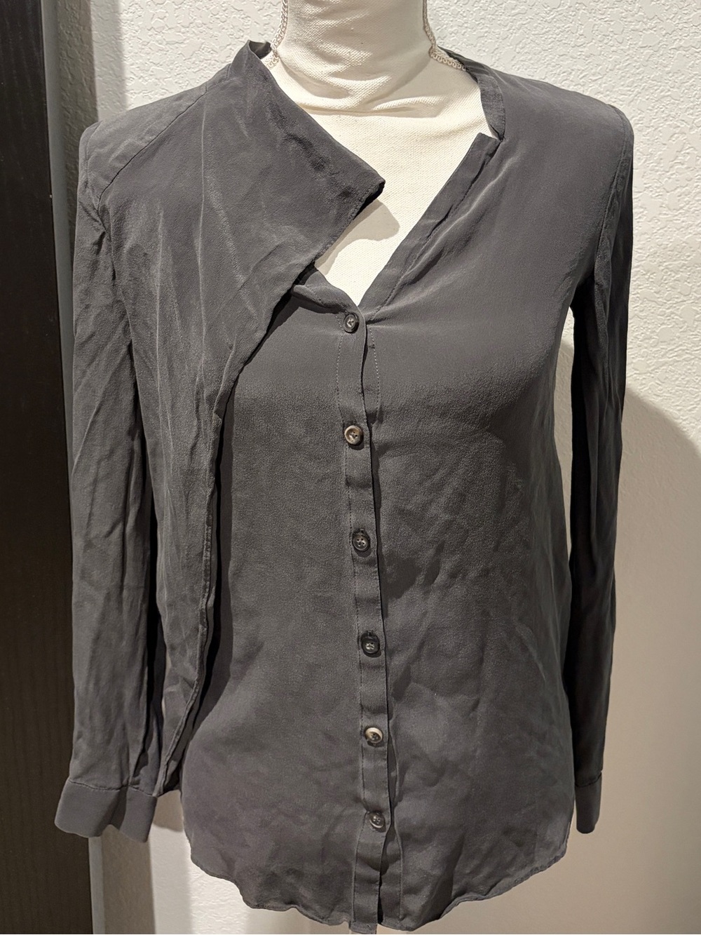 AllSaints Charcoal Button-Down Long Sleeve Blouse